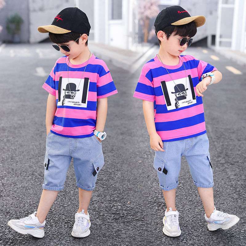 Sommer Jungen Kleidung Kinder Kleidung Streifen Baumwolle T-shirt + Jeans Hose Junge Sets Säugling Neugeborenen Kleidung 3 4 5 6 7 8 10 12 jahre 140 blau
