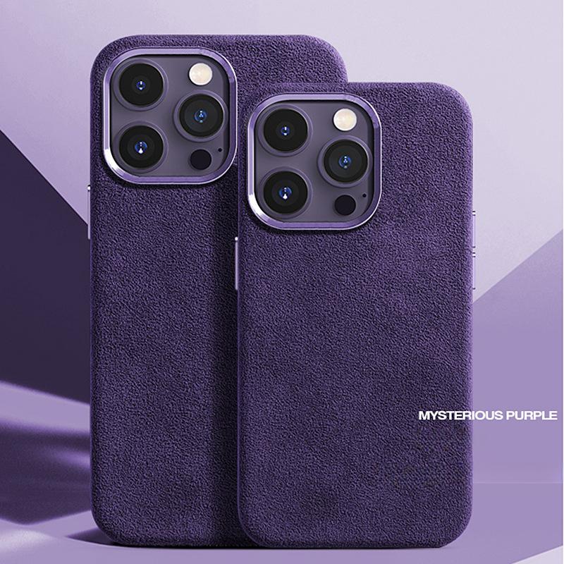 Luxuriöse Wildleder-Hülle für iPhone 15 Pro Max 14 13 Pro 12, magnetisch, Magsafe-Aufladung, stoßfeste Schutzhülle For Iphone 12promax violett
