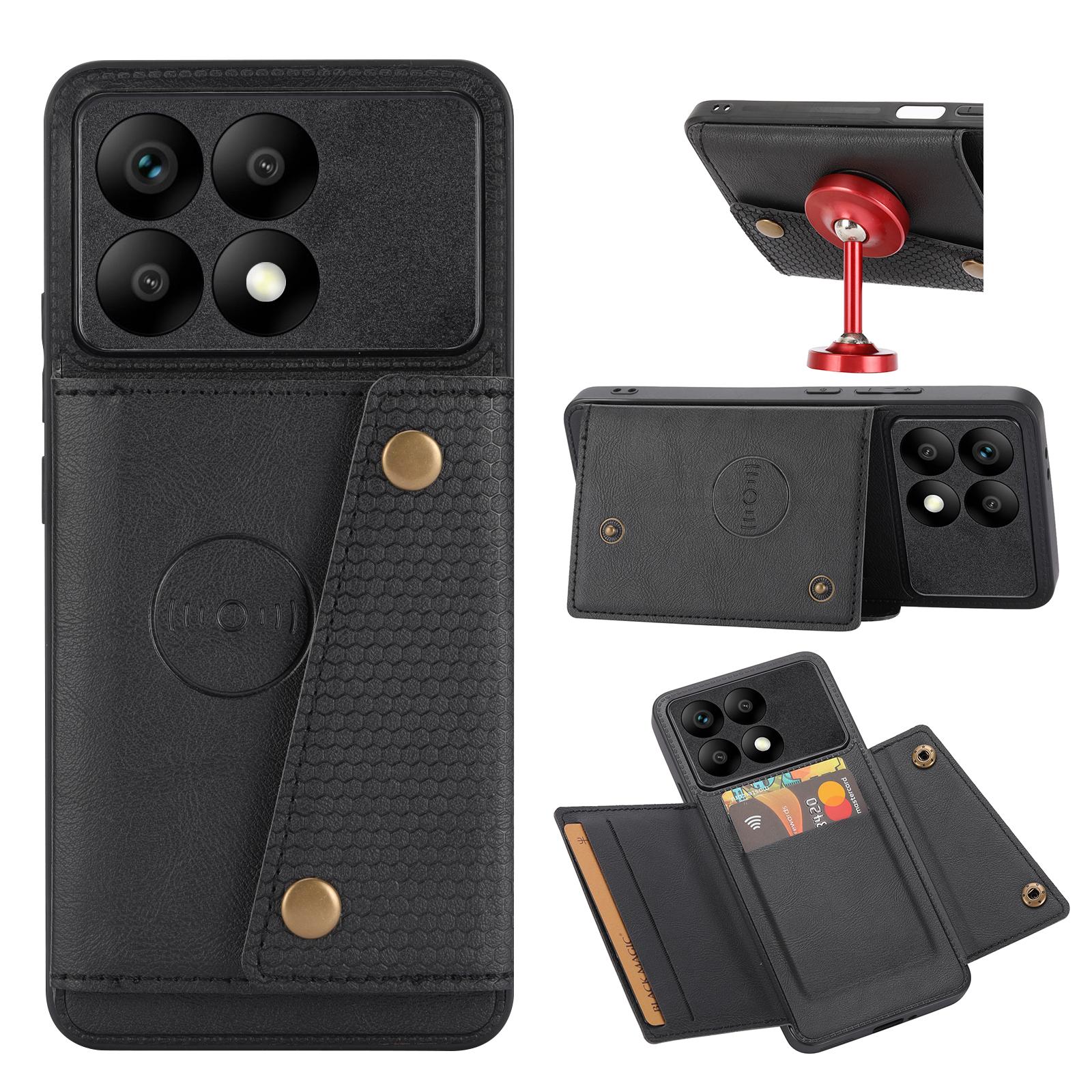 POCO X6 PRO 5G Flip Lederhülle Brieftasche Magnetische Kartenfächer Tasche Halter Rückseite Abdeckung Für Xiaomi POCO X6 PRO 5G Handyhüllen POCO X6 PRO 5G schwarz