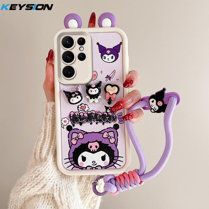 KEYSION Niedliches Ohr 3D Cartoon Hülle für Samsung S25 Ultra 5G mit Armband Silikon Stoßfest Handyhülle für Galaxy S24 S23 Ultra for Galaxy S23 Ultra
