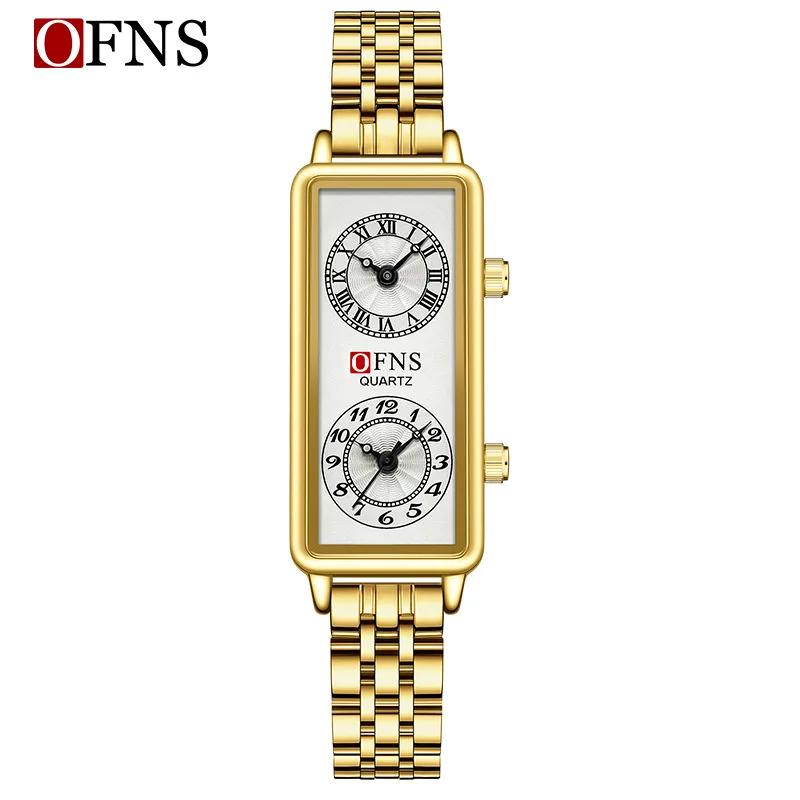 Dual Movement Uhr Damen Quarz Armbanduhr Luxus Damen 2 Zeitzonen Uhr Edelstahl Schwarzes Leder Uhr STEEL STRIP gold