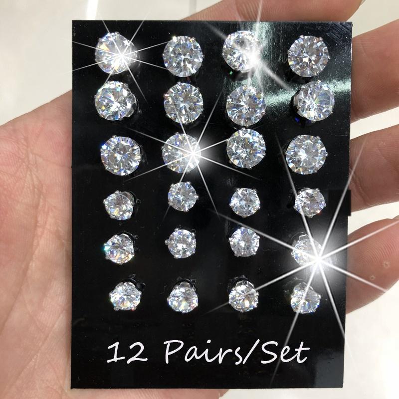 12 Paare/los Weiß Männer Frauen Edelstahl Runde Ohrstecker Einfache Frauen Hochzeit Schmuck 12 Pairs white