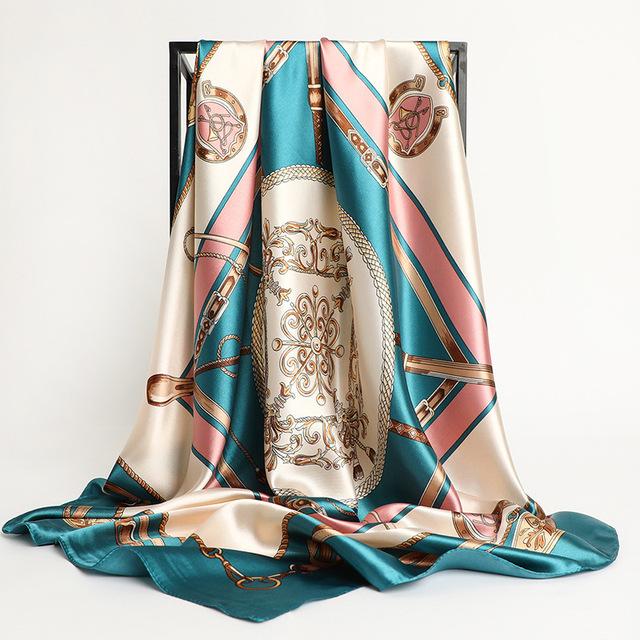 Frauen Seide Quadrat Schal Dame Bandana Kopf Wrap Schal Satin Foulard Weibliche Große Hijab Halstuch Schals Pashmina 2021 Stirnband One Size