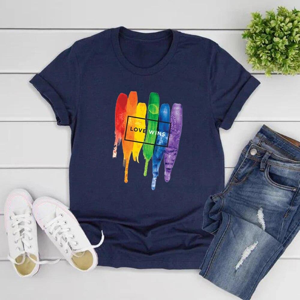 LGBT T-Shirt Gay Pride T-Shirt Regenbogen Schwule Lesben T-Shirts Love Wins T-Shirt Damen Kurzarm T-Shirt Streetwear Tops LGBT Geschenk L navy blau