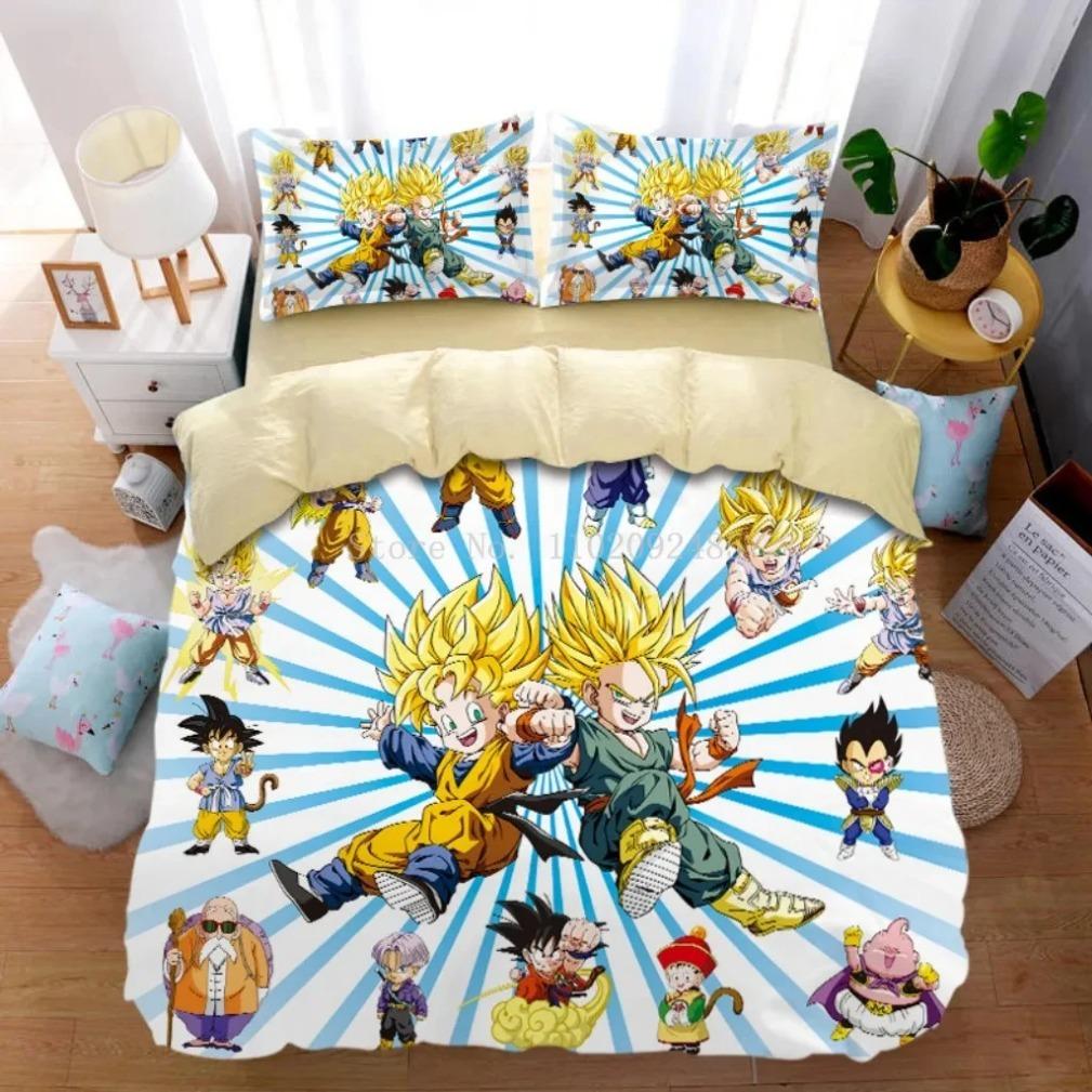 Anime Dragon-Ball-Bettwäscheset, Goku-Bettbezug, Bettdecken- und Bettbezug-Set, Super-Saiyajin-Bettwäscheset für Erwachsene, Kinder 228x228cm 3pcs