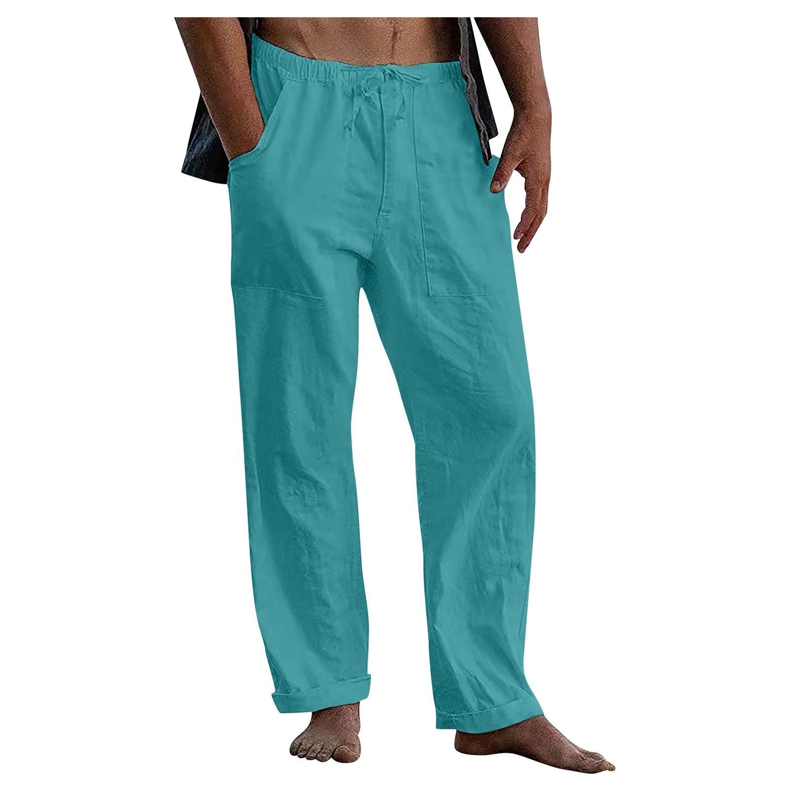 Sommer Leinen Breite Männer Hosen Koreanische Hosen Oversize Bettwäsche Streetwear Männlichen Frühjahr Yoga Hosen Casual Männer Kleidung Jogginghose S see-blaue