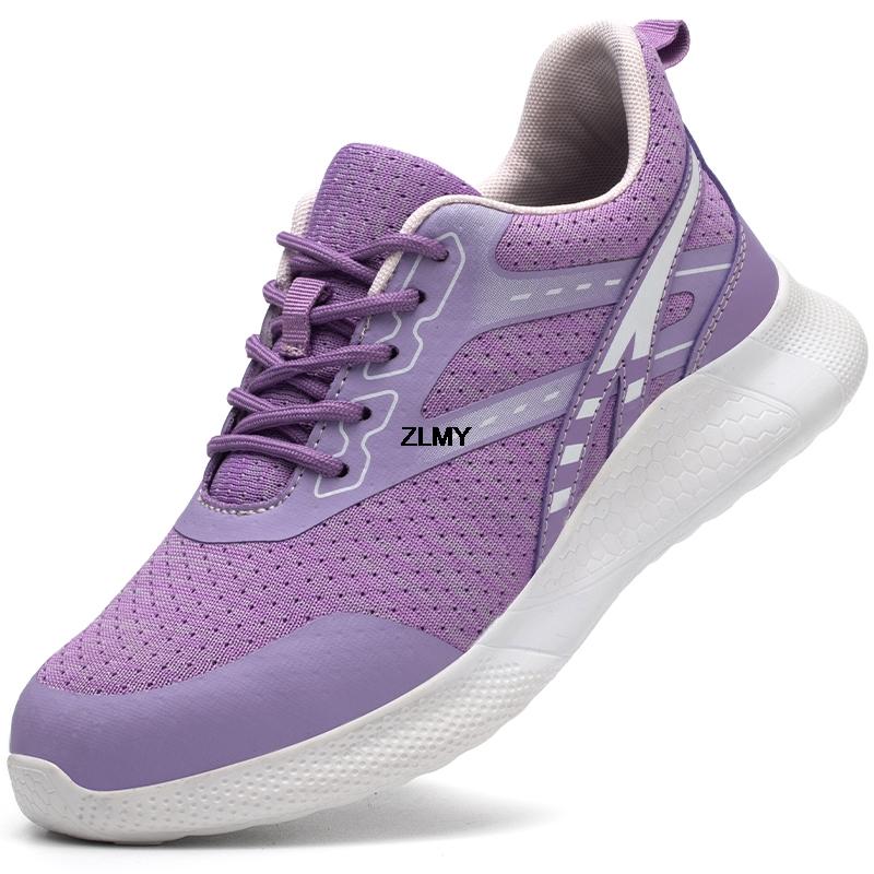 Mode ZLMY Neue Frauen Sicherheitsschuhe Stahlkappe Sneaker Leichte Arbeitsschuhe Pannensichere Arbeitssicherheitsstiefel Frau Männer Sicherheitsstiefel 37 violett
