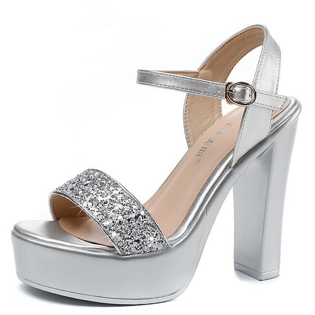Plus Größe 34 -43 Pumps für Frauen Sommerschuhe Blingbling Womans Kleid High Heels Dicke Plattform Frau Sandalen Fashion Party Schuhe 39