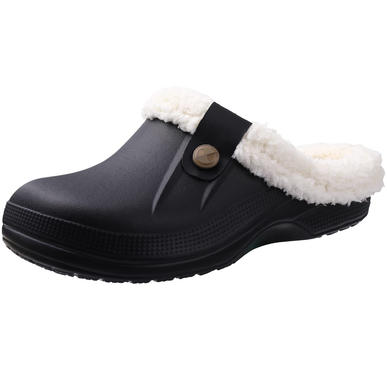 Comwarm Herren Clogs Hausschuhe Winter Warme Gartenschuhe Rutschfeste Wasserdichte Hausschuhe Männliche Weiche Fuzzy Slides Pelz Clogs Plüsch Slipper 35-36(8.6-8.8 inch) schwarz weiße