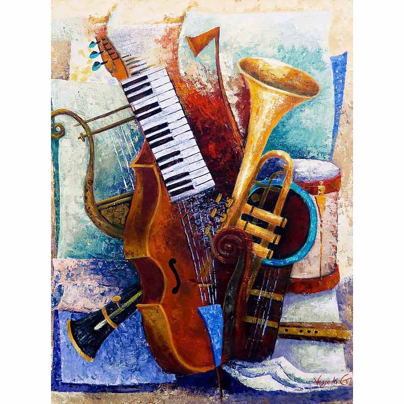 5D-Diamantgemälde zum Selbermachen, „Musikinstrument“, Strass-Stickerei, Kreuzstich, 5D-Heimdekoration 20X30CM