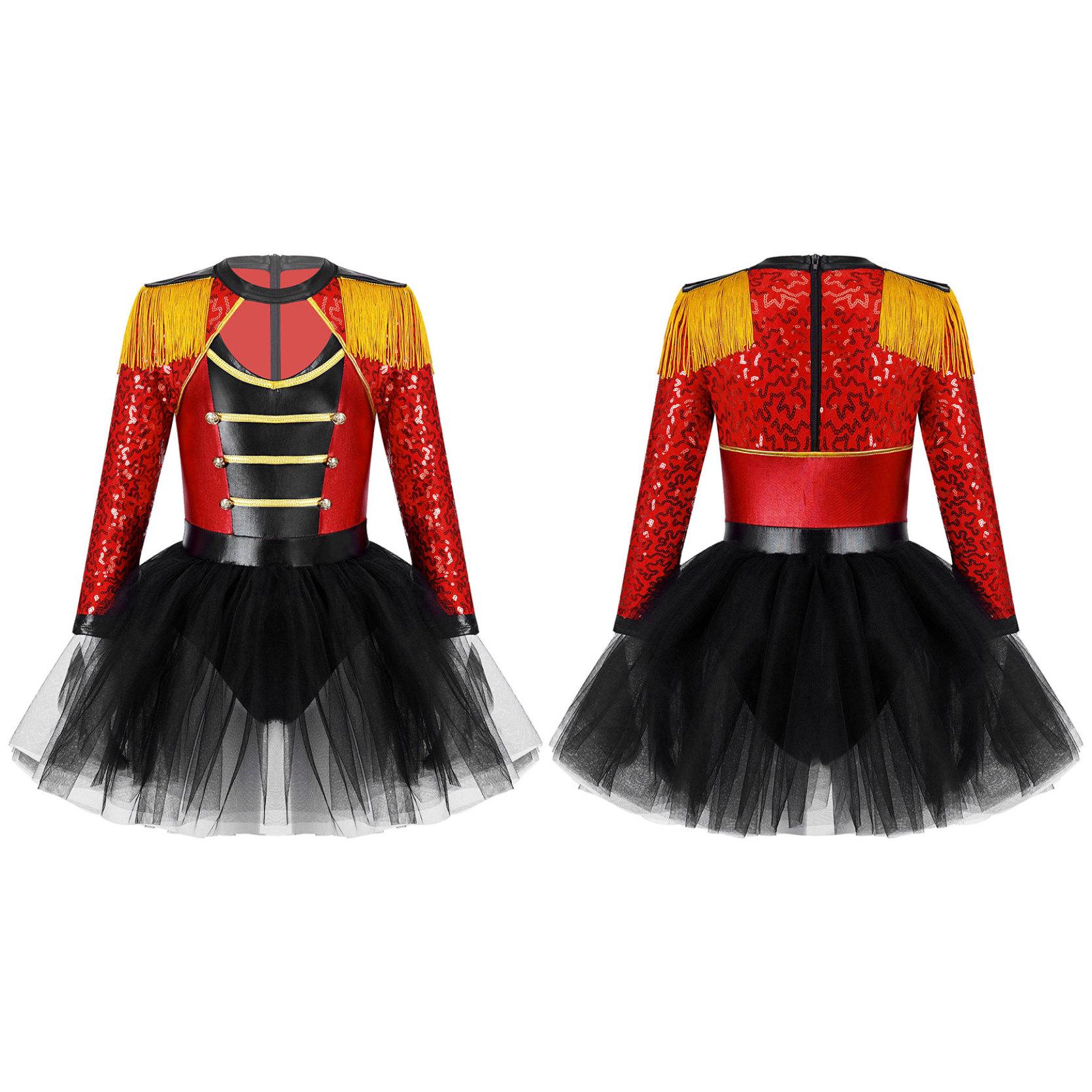 Kinder Mädchen Pailletten Tutu Ballett Tanzkleid Langarm Zirkus Zirkusdirektor Kostüme Halloween Cosplay Karneval Performance Outfit 15-16 Years