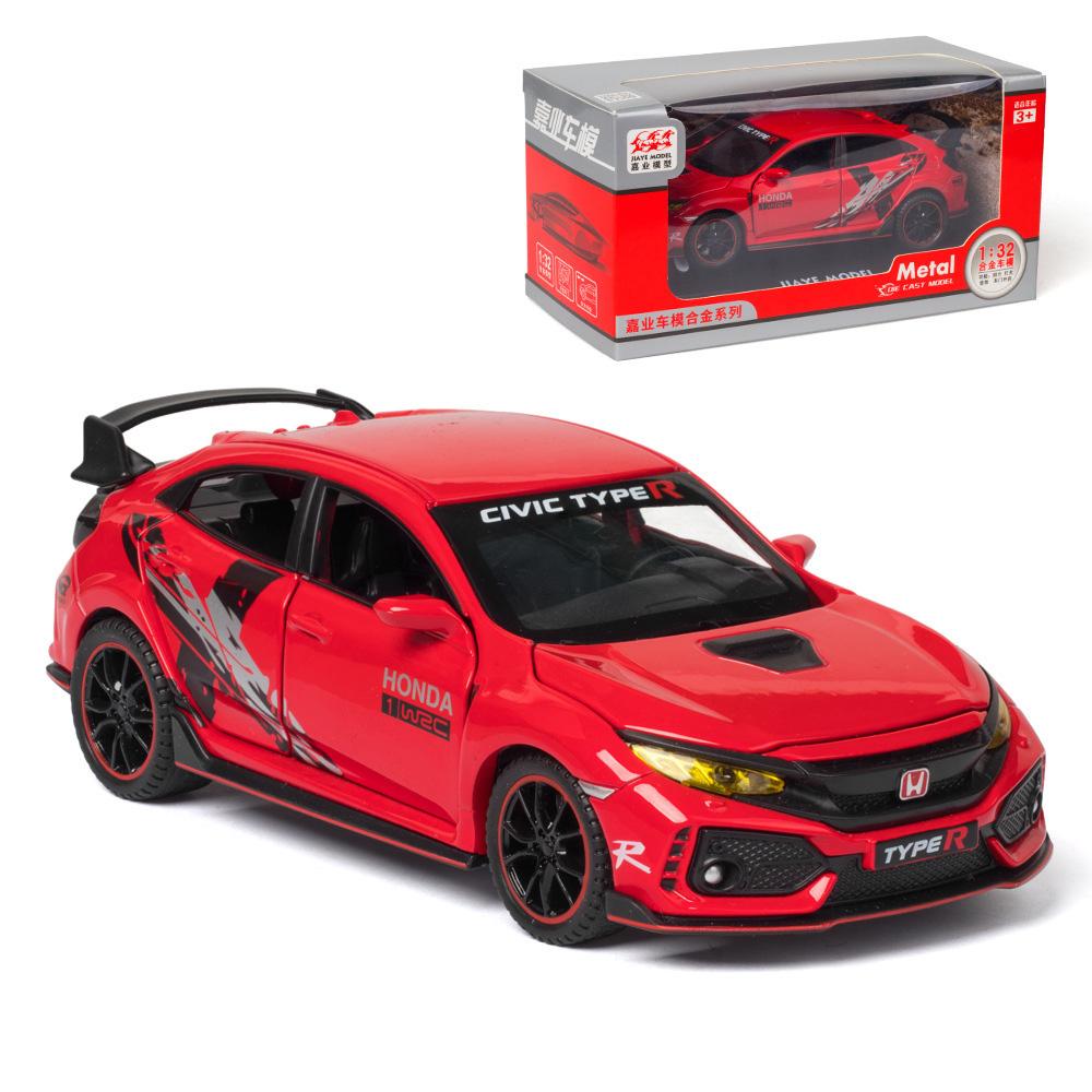 Honda Civic Type-R im Maßstab 1:32, Modellauto aus Druckgusslegierung, zurückziehbares Fahrzeug mit Licht und Sound für die Geschenkkollektion für Kinder und Erwachsene 1/32-15x6.5x5cm rot