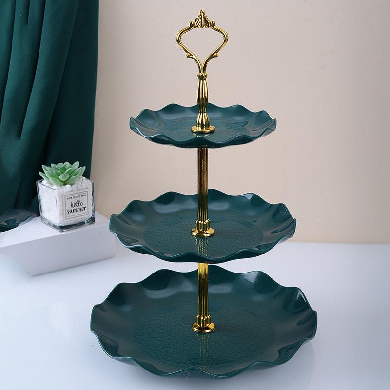 Europäischer mehrschichtiger Obstteller für das Wohnzimmer – ideal für Süßigkeiten, Snacks und Desserts grün