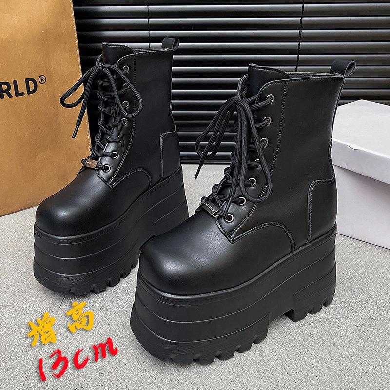 Modische Cosplay Plateau Stiefel Damen klobige Sohle Höhe Stiefel Wasserdicht Gothic Kurze Stiefel 42-43EU/CN43-44 schwarz