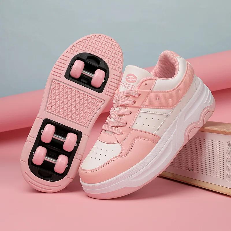 6 Räder Rollschuhe Sneaker mit Rädern Schuhe mit Rollen 2-in-1 Abnehmbare Rollschuhe zum Skaten und Parkour 31