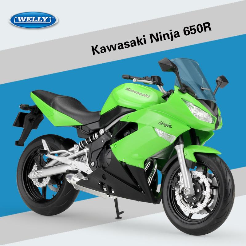 Welli 1:Maßstab 10: Kawasaki Ninja 650R, Legierungs-Motorrad-Modell, Druckguss, Metallspielzeug, Fahrzeuge, Motorrad-Modell, hohe Simulation, Sammlung, Geschenke für Kinder 1:10-size:20*6.5*13cm grün