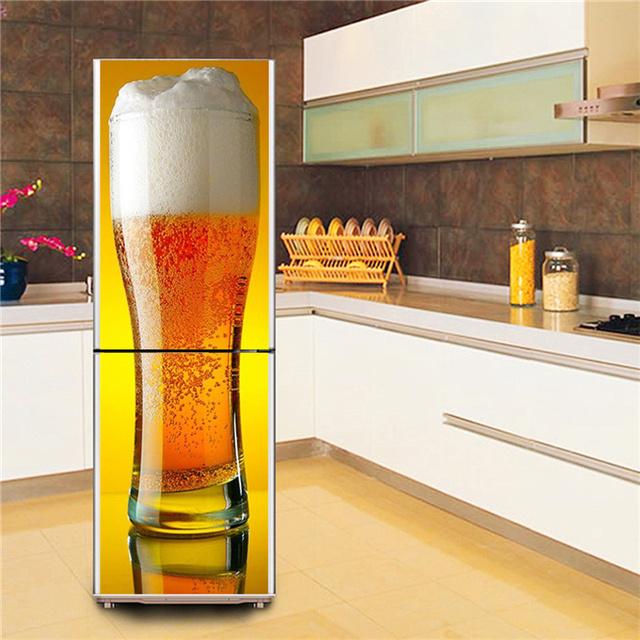Bierkrug Tapete Kühlschrank Aufkleber Küche Dekoration Kühlschrank Poster selbstklebend wasserdicht abnehmbar Wandbild DIY Wandtattoo 60x180cm