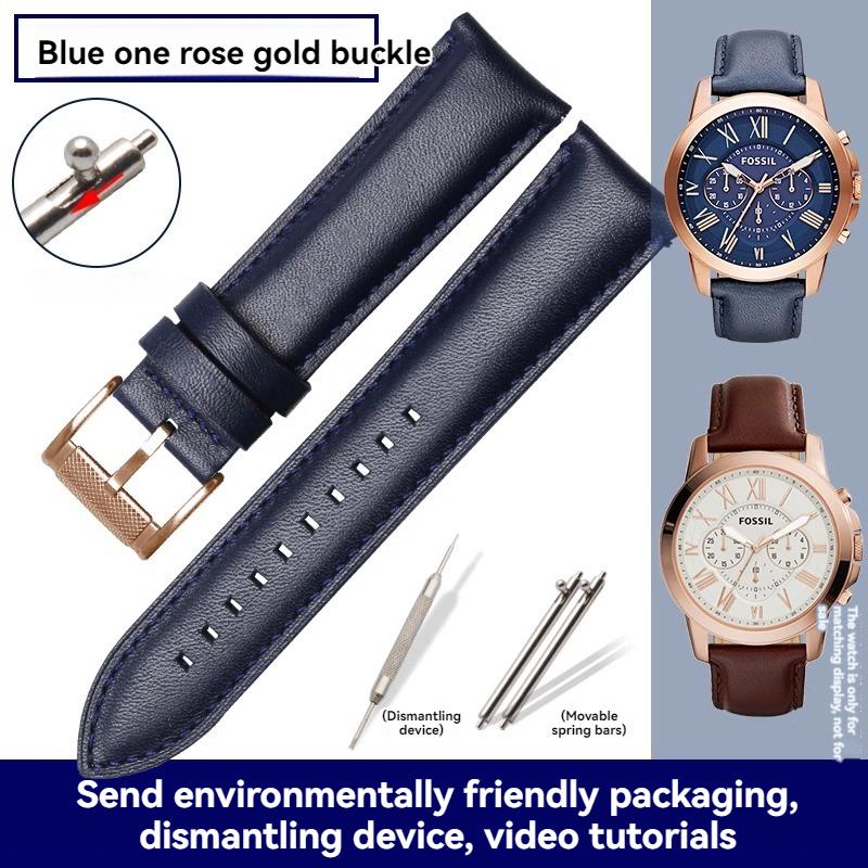Für Fossil Rindsleder Armband Herren Schwarz Blau Armband Q Smart FTW1114 ME3110 FS5436 Schnellwechsel Armband 20mm 22mm 24mm 22mm black