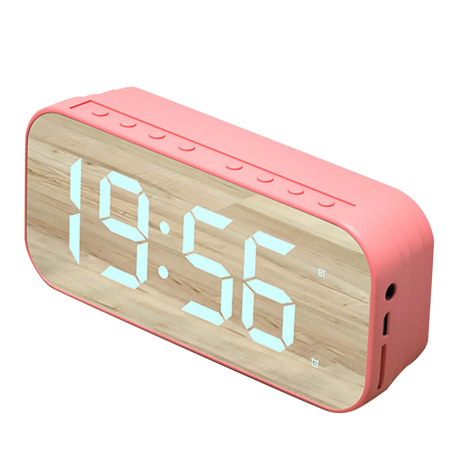 Bluetooth-Lautsprecher Wecker Digitaluhr mit Bluetooth-Lautsprecher Spiegel Digitalanzeige Alarm rosa