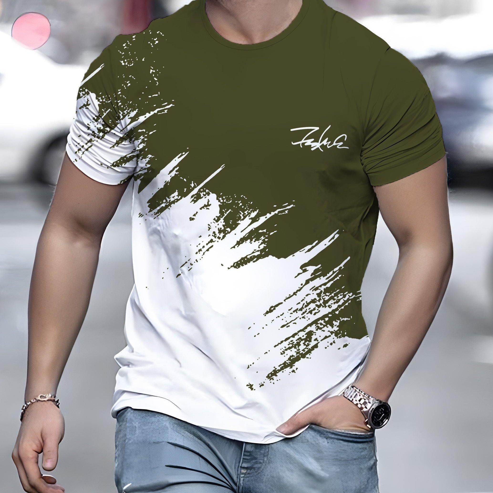 Lässiges Herren-T-Shirt mit Farbverlauf und Aufdruck, kurzärmelig, 3D-Textmuster, T-Shirt für Männer, Top, modisches Street-Design, Herrenbekleidung S