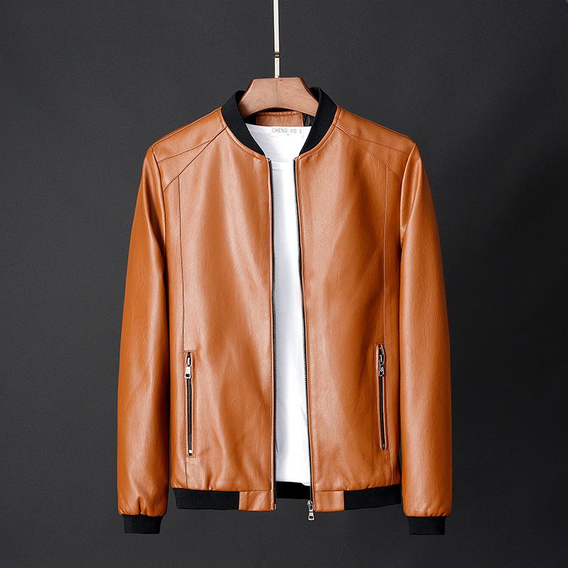 Frühling und Herbst neue Herren-Pu-Lederjacken, tägliche Freizeit-Motorradjacken, Herren-Lederjacken 5XL orange