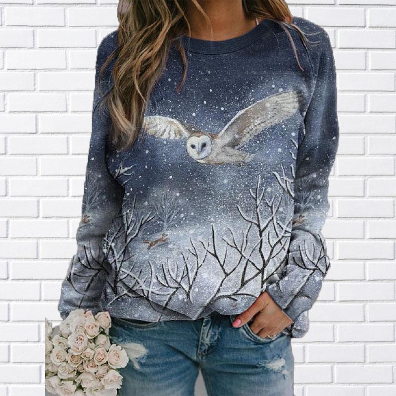 3D Druck Adler Frauen T-shirts Damen Tops Lange Hülse O-ansatz Pullover Femme T-shirts T Shirt Für Frauen XL blau