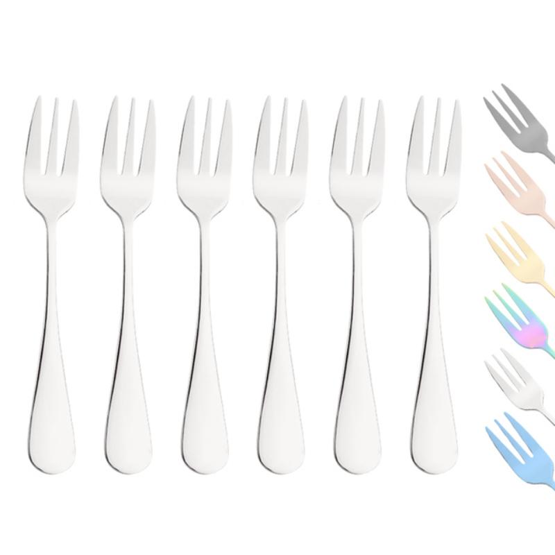 6Pcs Regenbogen Spiegel Tee Gabeln Set Edelstahl Besteck Set Geschirr Für Obst Salat Besteck Küche Dessert Snack Kuchen gabeln silber