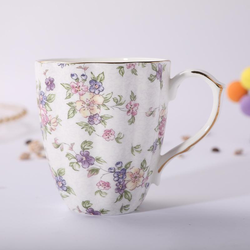 Bone China Kaffeetassen mit Goldrand, Porzellan Teetasse 450ml, Florale Teetassen für Frauen Geburtstags-Weihnachtsgeschenke Talia