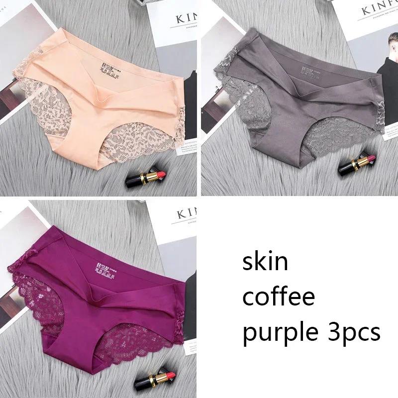 Set/Los Nahtlose Damen-Komfort-Spitzen-Slips Ausgeschnittene Höschen Set Unterwäsche Hüfttief Weiblich Sport-Slip Weiche Damen-Lingerie Sexy XXL 65-75kg&set gray
