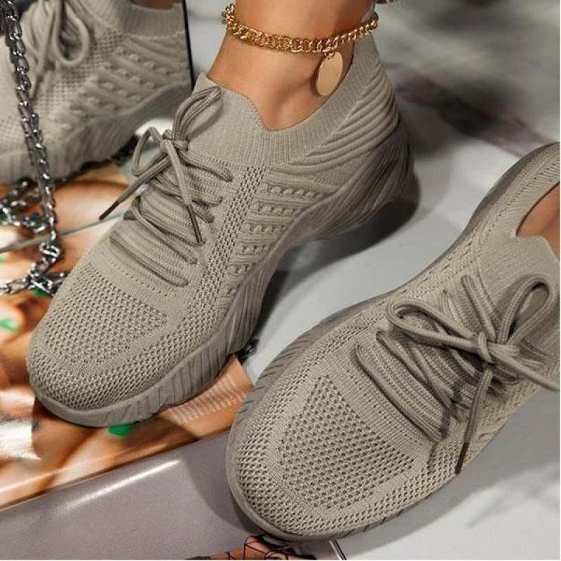 Damen Übergröße Plateau-Sneaker Schuhe Mesh Atmungsaktiv Damen Casual Sneaker Schnürschuhe Vulkanisierte Schuhe 43 braun
