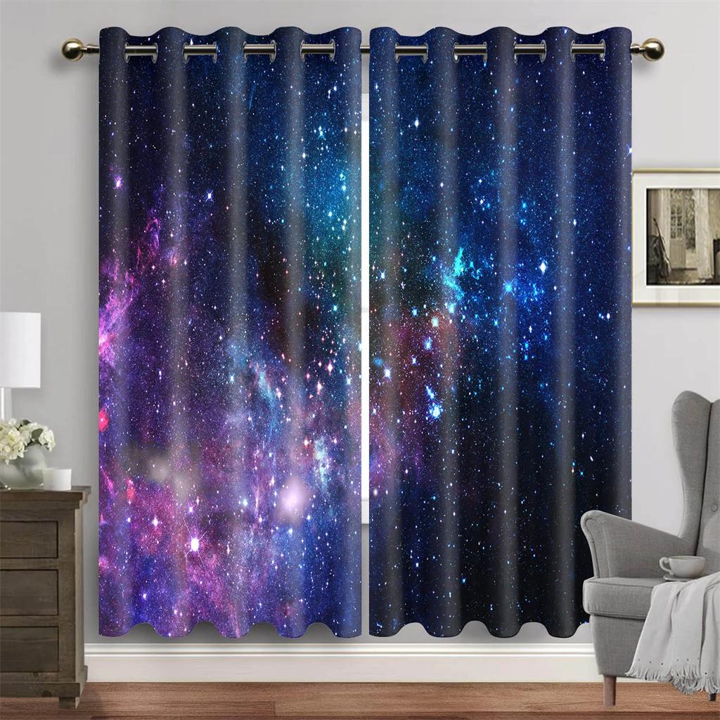 Kosmische Sternennacht Vorhänge Lila Galaxie Farbton Vorhänge Wohnbereich Kinderzimmer Schlafzimmer Weltraumdekor Vorhänge 2 Paneele 50W130H(CM)x2&Grommet Top blue