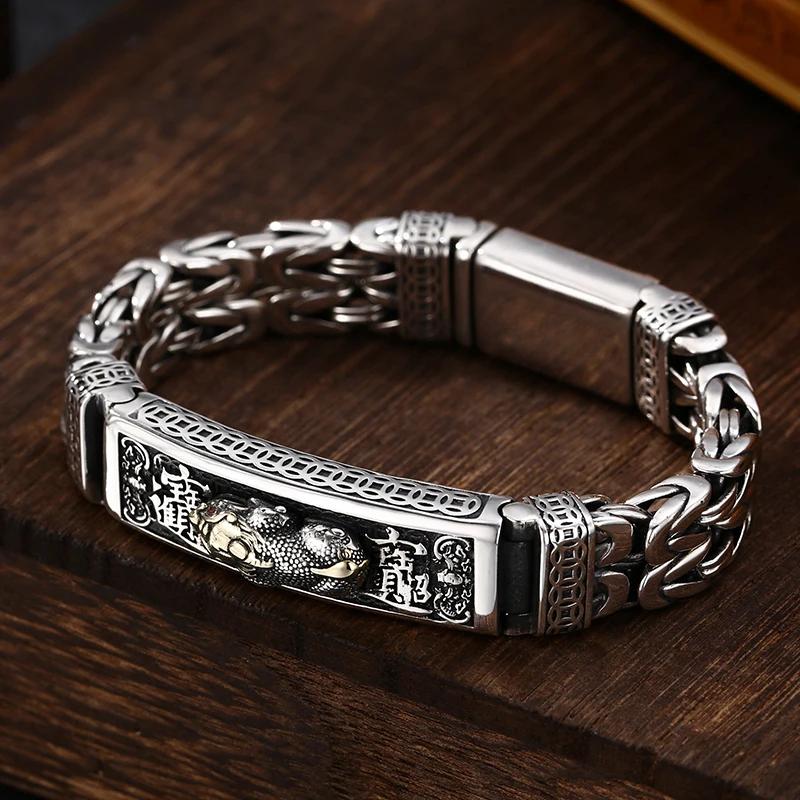 Chinesischen Stil Retro Silber Doppelsträngige Frieden Tattoo Geld Tapferen Truppen männer Armband Persönlichkeit Pop Retro Lucky Guy 21-22cm&SILVER PLATED