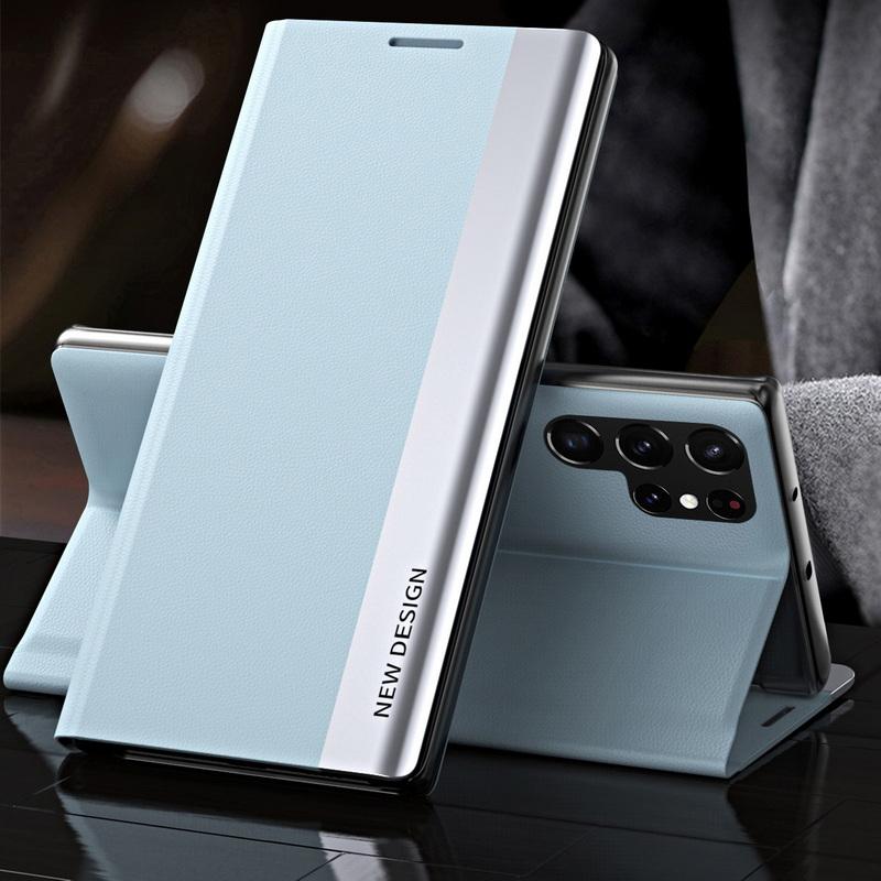 Flip-Cover Leder Handytasche für Samsung Galaxy S25 Ultra S24 FE S23 S22 Plus S21 A56 A36 A16 A55 A15 A35 A26 A14 A52 A12 A14 A54 5G Samsung S22 hellblaue