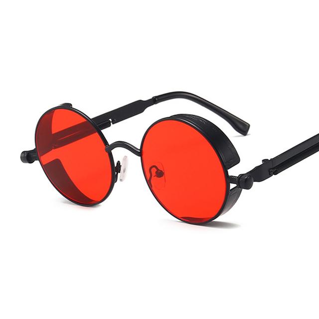 Klassische Gothic Steampunk Sonnenbrille Herren Damen Vintage runder Metallrahmen Sonnenbrille nicht polarisierte Brille schwarz/rot