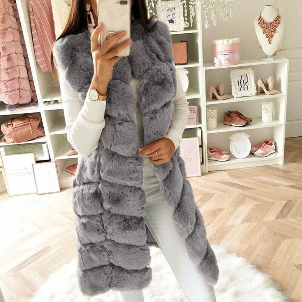 Frauen hochwertige Weste Mantel Fuchs warme Mantel Westen Winter Kunstpelze Damen Mäntel Jacke Gilet Weste XXXXL grau