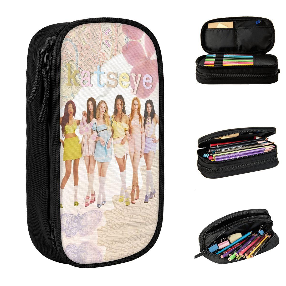 Katseye Kpop Idol Federmäppchen Niedliche Federmäppchen Stifte Kinder Große Aufbewahrungstaschen Schulbedarf Geschenke Schreibwaren 21x10.5x5cm beige