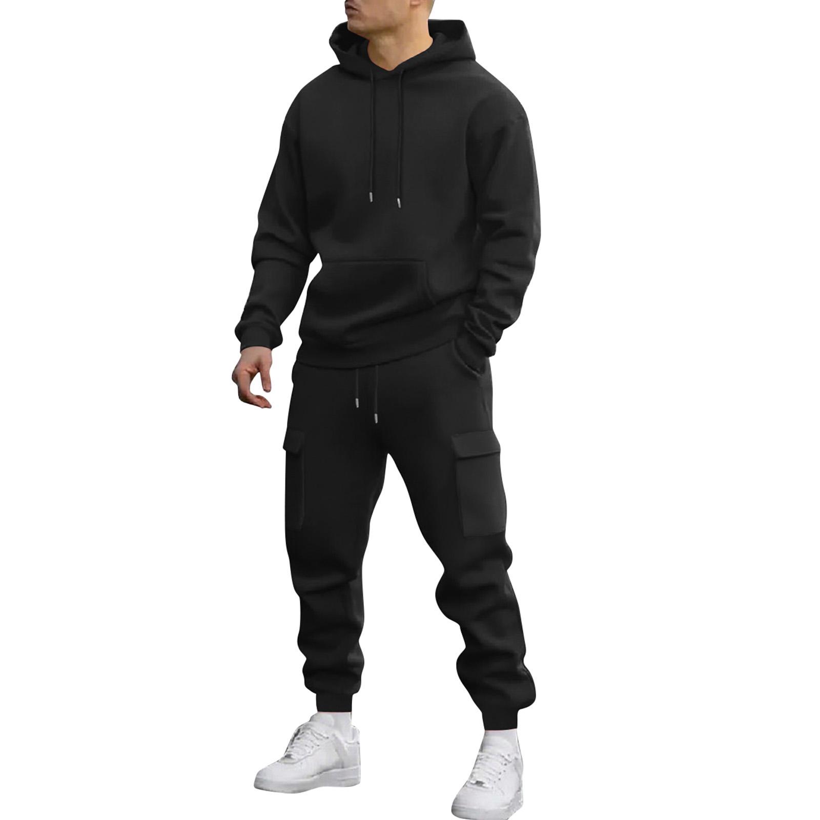 Herren Sweatshirt Anzug Herren Einfarbig Lässig Sportanzug Sweatshirt Anzug M schwarz