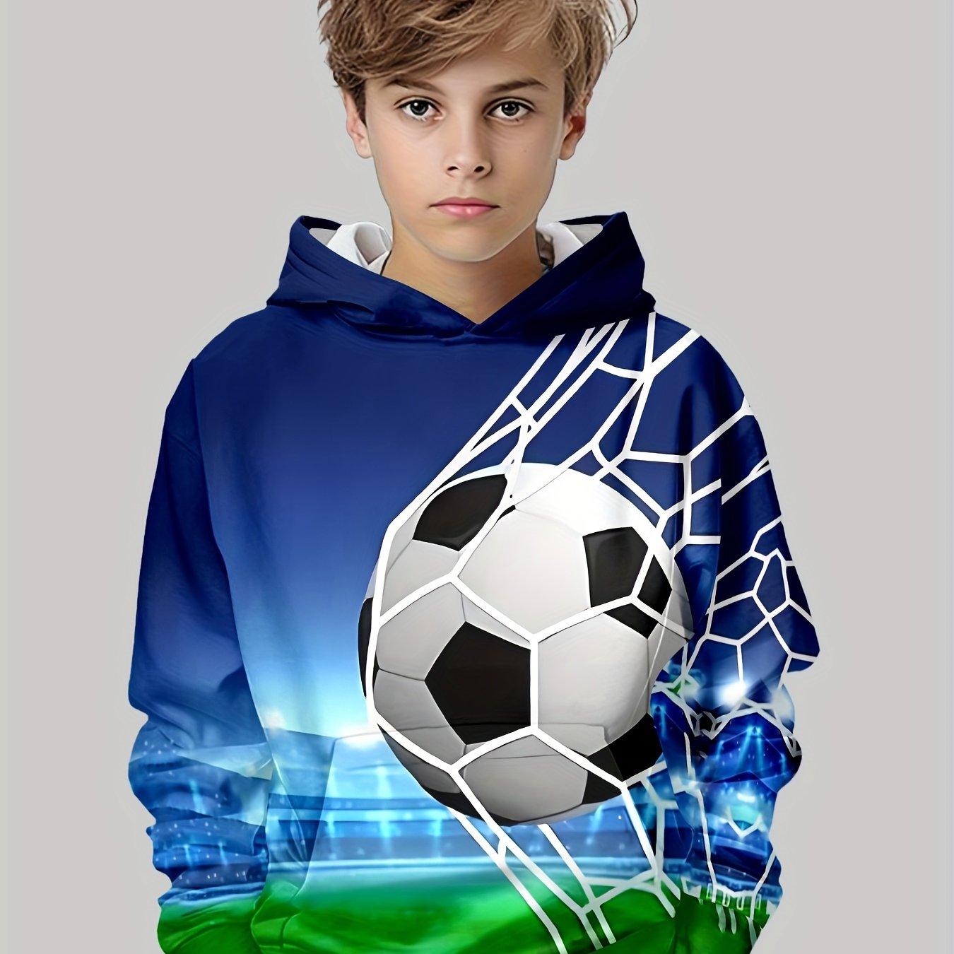 Kinderkleidung Jungen Hoodies Langarm 3D Fußball Print Kinder Frühling Herbst Kleidung Casual Outdoor Aktiv Jungen Bekleidung Tops 140 blue