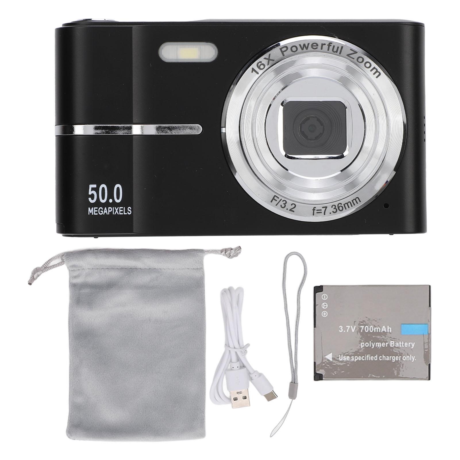 Taschen-Digitalkamera FHD 1080P 50MP Unterstützt AF Autofokus 16-facher Zoom Studenten Tragbar Kompakt Klein schwarz