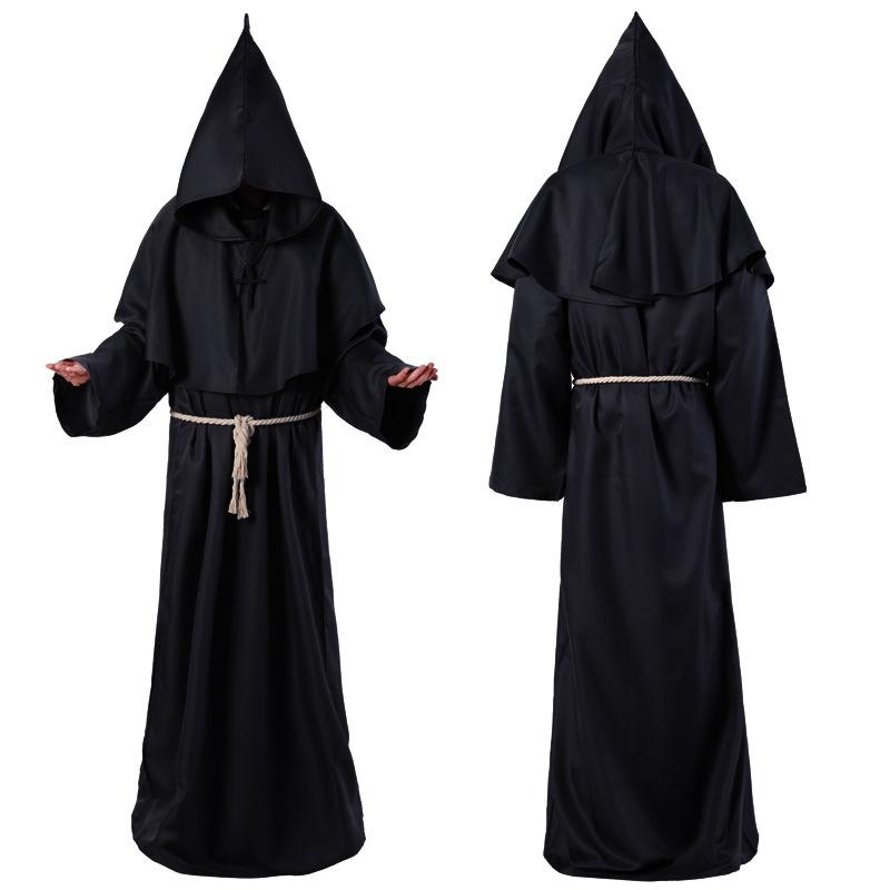 Zauberer Kostüm Cosplay Mittelalter Mönch Mönch Robe Priester Kostüm Antike Kleidung Christlicher Anzug S schwarz