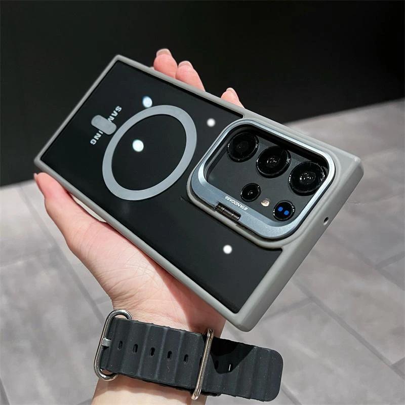 Magsafe Magnetische Kabellose Ladehülle Für Samsung Galaxy S25 S24 S23 S22 Ultra S23 FE Plus Kameraschutz Halter Klare Hülle For Samsung S22 gray