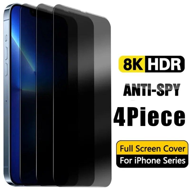 4 Stück Anti Spy Schutzglas für iPhone 14 15 Pro Max 13 12 Mini 11 Pro Displayschutzfolie für iPhone 8 7Plus XR XS Glas iPhone 15 reinfarbig