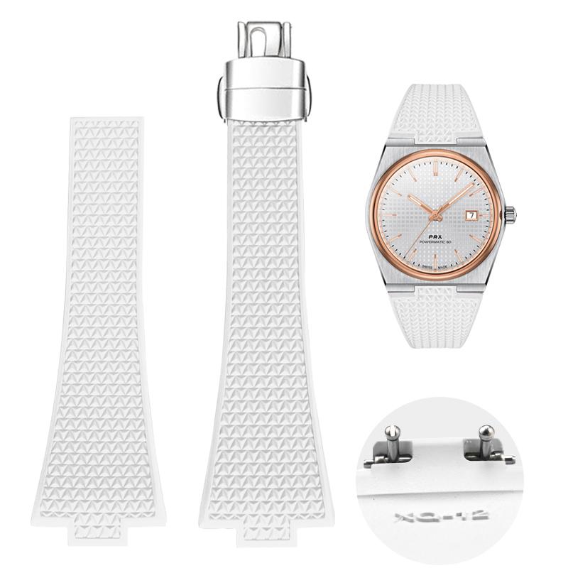 Für Tissot PRX T137 FKM Uhr 11mm 12mm Herren Damen Armband Fluorkautschuk Armband Schnellverschluss Faltschließe Armband 12mm weiß