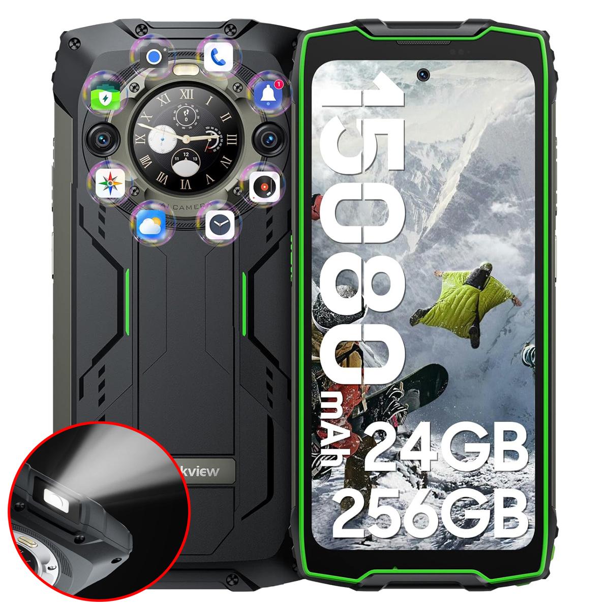 Generalüberholtes Blackview BV9300 Pro Helio G99 Rugged Phone Android 13 RAM 8GB/12GB ROM 256GB 6.7 120Hz Display 15080mAh mit 33W Laden 100LM Taschenlampe 12GB+256GB grün