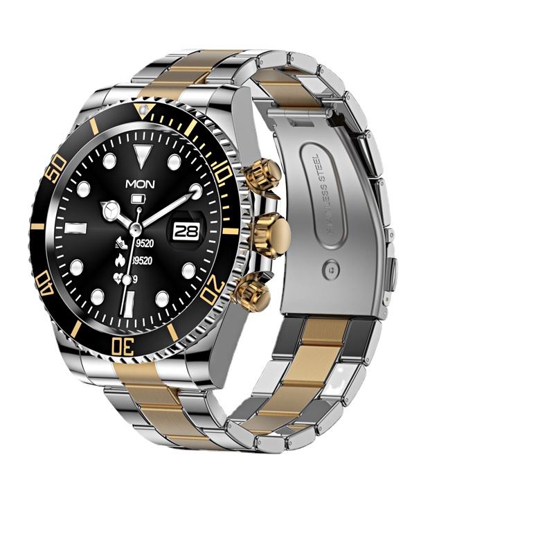 Luxus AW12 Smartwatch Edelstahl Damen Herren Voll-Touch Rundbildschirm Fitness Bluetooth Anruf Smartwatch schwarz/gold