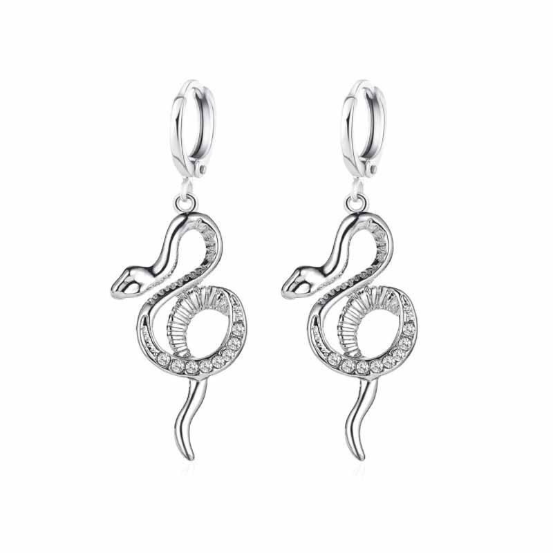 Damen Ohrringe Ohrringe voller Strass Schlangenförmige lange Ohrringe Mode Ohrringe silber