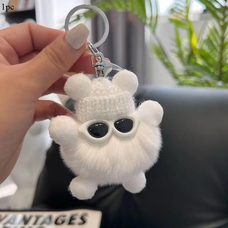 1 Stück Süße Elfen Schlüsselanhänger Sonnenbrille Elf Kaninchen Haare Anhänger Schlüsselring Zubehör Damen Mode Tasche Handtasche Dekoration