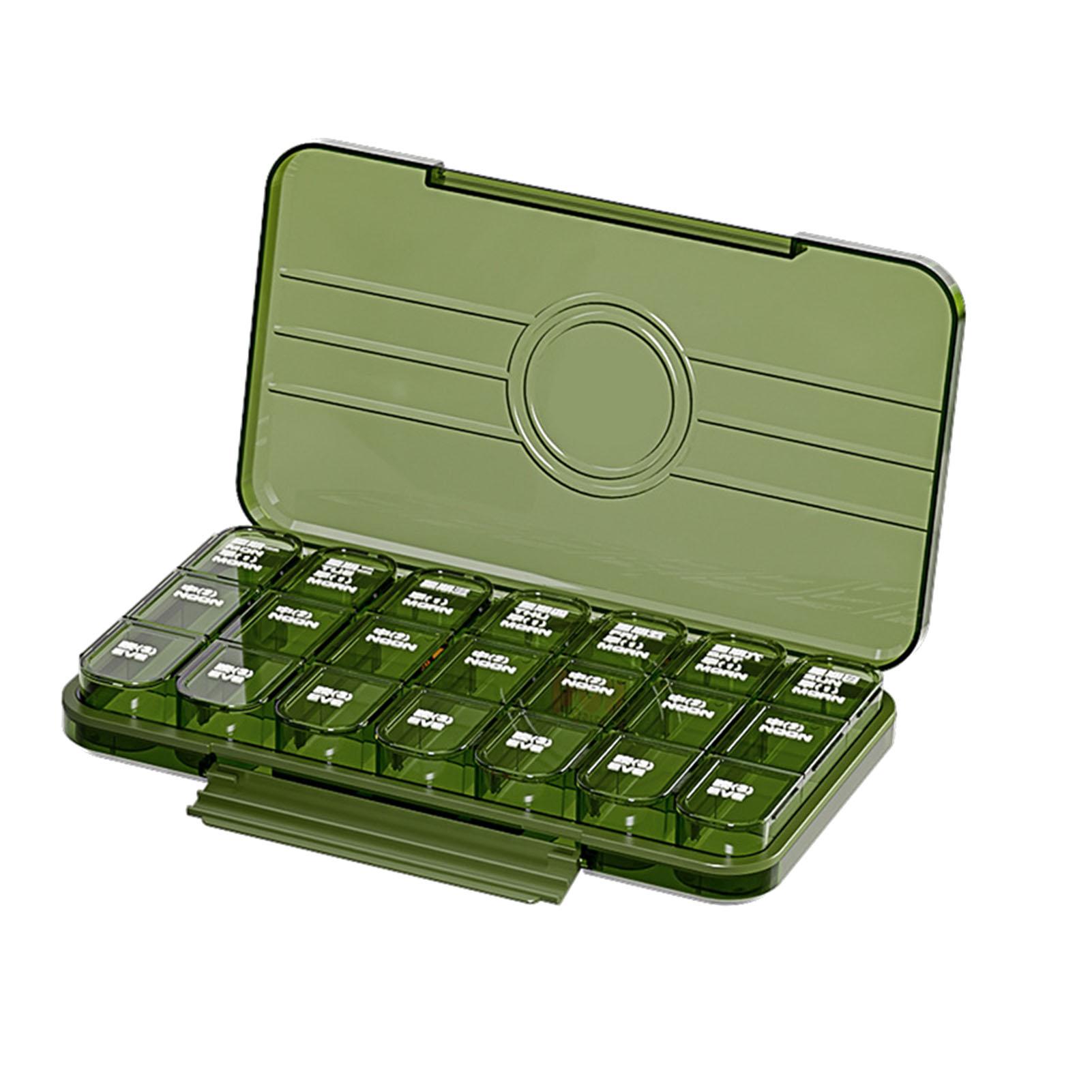 Medizin-Organizer, tragbarer, transparenter Kunststoff-Aufbewahrungsbehälter für die tägliche Medizin, für Fischöl 21 Compartments grün
