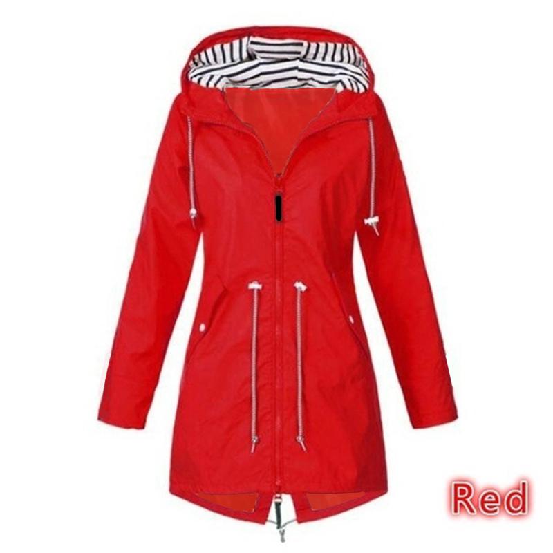 Damen Regenjacke Langarm Regenmantel Wandern Laufmantel Modejacken XL rot