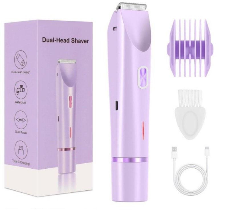 Doppelkopf Haarentfernung für Frauen Tragbarer Schwebeklingen R-förmiger Kopf Nass-Trocken-Anwendung Wasserdicht Schmerzloser Gesichtstrimmer Körper Epilierer violett